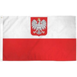 Flags Importer Flag of Poland with Eagle 3x5 ft Polish Banner Red White National