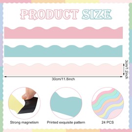 Qeeenar 24 Pcs Magnetic Borders for Classroom Bulletin Board Borders Magnetic Whiteboard Classroom Strips for Office Chalkboard Decoration(Macaron Color)