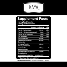 Kaya Naturals Elderberry Immune Support | Vitamins with Zinc and Vitamin C for Adults, Probiotics & Turmeric 1000mg Immune System Booster Sambucus Capsules - 30 Count