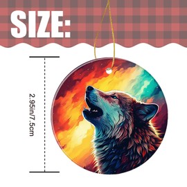 Christmas Ornament Ceramic Keepsake,Wolf Moon Cloud Starry Lovely,Xmas Gifts for Friends,Family,Colleagues