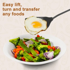 FJNATINH Silicone Wok Spatula and Ladle Tool Set,Non Stick Heat-Resistant Stainless Steel Cooking Utensils, Black, 2 Pieces