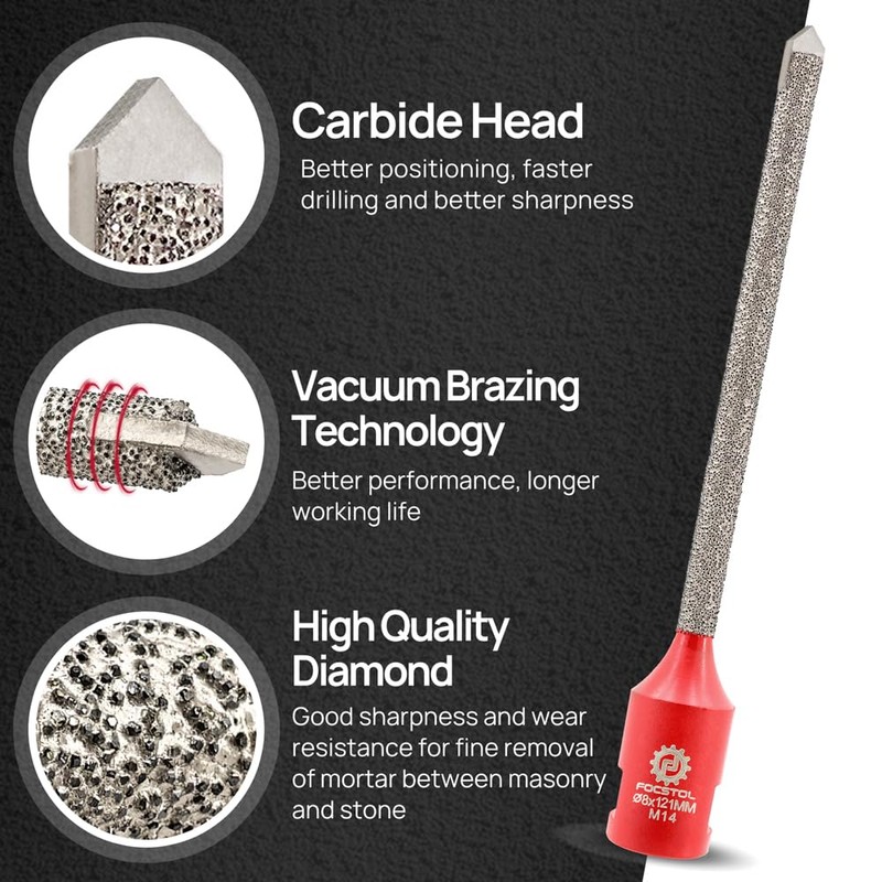 FOCSTOL Diamond Mortar Hook Drill Bit - 8 mm x