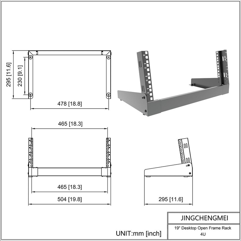 JINGCHENGMEI 4U Desktop Network Rack 19 inches Small Open Frame