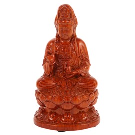 HOLIDYOYO Guan Yin Statue, 13cm Wooden Guanyin Buddha Figurine Lady Buddha Blessing Sitting on Lotus Kuan Yin Statues