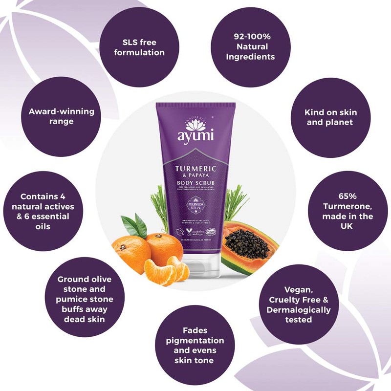 Ayumi Turmeric & Papaya Body Scrub, With Ground Olive Stones