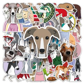 50 Pcs Greyhound Stickers Set - Various Cute Dogs Breeds, Premium PVC Material, Removable & Reusable, Ideal for Dog Lovers, Kids, Notebook, Laptop Decoration (Greyhound)