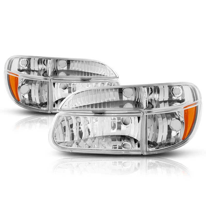 [4Pcs-Set] Headlights Assembly+Corner Lamps Compatible with Ford Explorer 95-01,Chrome Housing/Amber