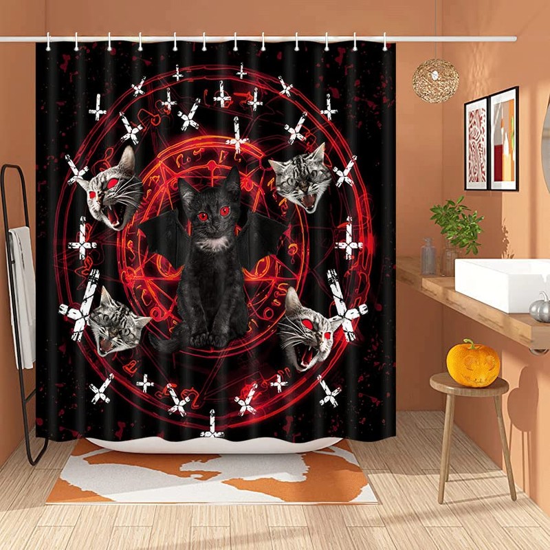 JAWO Cat Shower Curtain for Bathroom, Funny Black Cat Bath