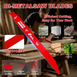 50 Pack 9 Inch 14/18 TPI Bi-Metal Reciprocating Saw Blades with Organizer