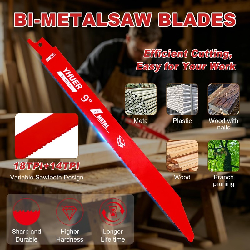 50 Pack 9 Inch 14/18 TPI Bi-Metal Reciprocating Saw Blades
