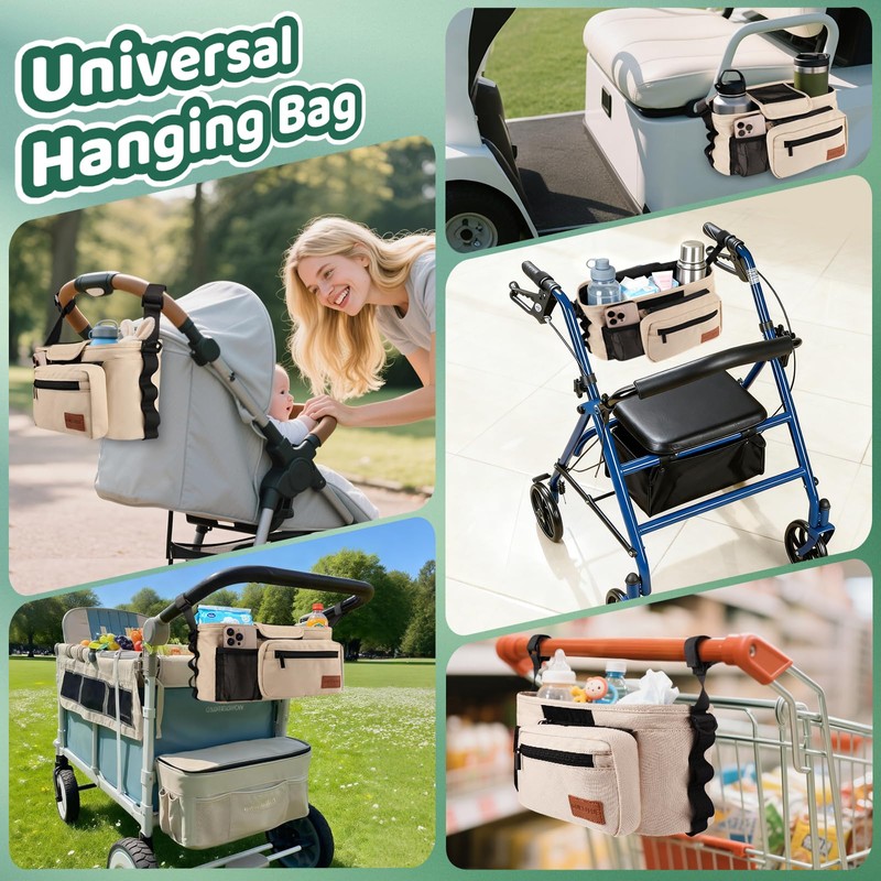 Universal Stroller Organizer with Cup Holder: Non Slip Strap Stroller