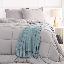 RECYCO Chenille Throw Blanket with Decorative Tassel Fringe Luxury Cozy Throw Blankets for Couch, Sofa, Chair, Bed Home Decor (Sage, 50'' x 60'')