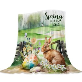 YeeJu Easter Throw Blanket 50x60 Green Easter Rabbit Bunny Egg Blanket Throw Blanket for Couch Sofa Bed Soft Cozy Fuzzy Plush Fleece Blanket Cute Spring Holiday Decorative Throw Blanket 50 by 60
