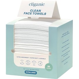 Cliganic Clean Face Towels XL, Disposable, Ultra-Absorbent, Hypoallergenic & Soft - Makeup Remover Dry Wipes, Pamper Your Face, Feel Fresh & Radiant, Hygienic Towelettes, for All Skin Types (50 Ct)