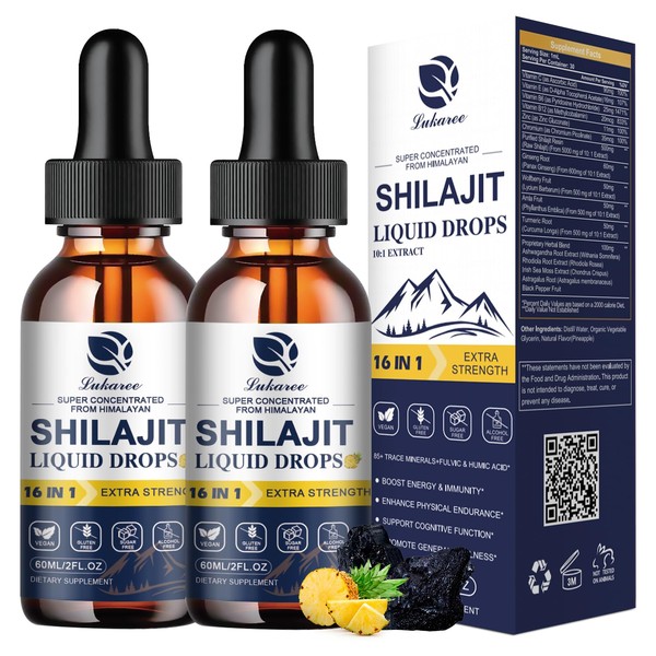 (2 Pack) 16-in-1 Himalayan Shilajit Drops for Men and Women,
