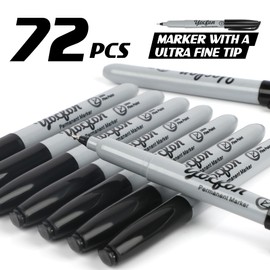 Yocfon Permanent Markers Ultra Fine Tip, Bulk Pack Of 72 Count Black Permanent Marker Set, Quick-Drying Ink, Works On Plastic, Wood, Stone, Metal And Glass