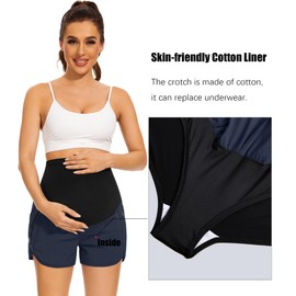 PACBREEZE - Pantalones cortos de maternidad para mujer, con forro de algodón triangular, bolsillos con cierre, Azul marino oscuro, XXL