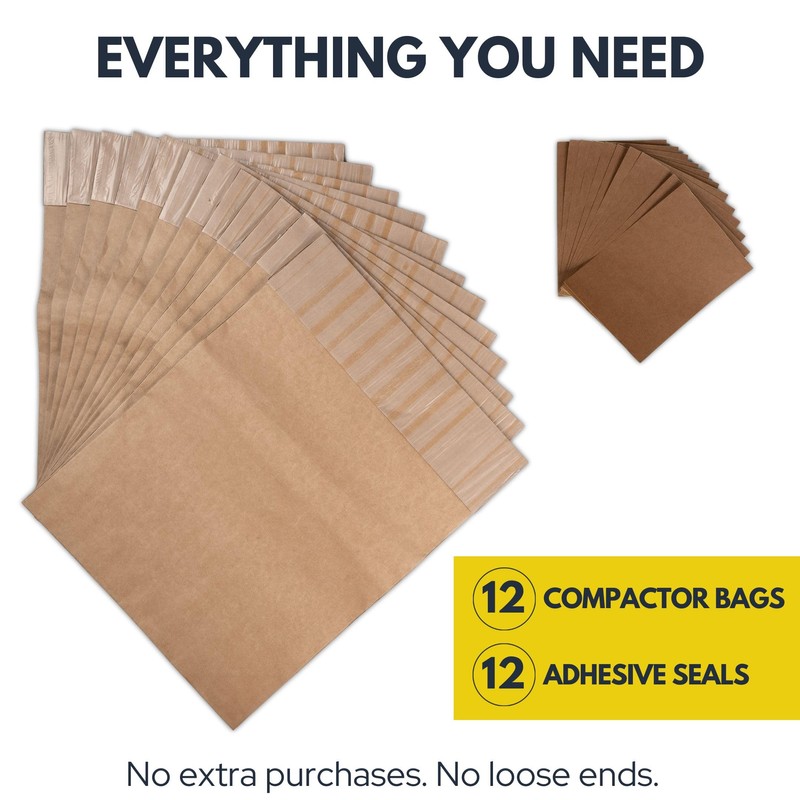 Wenses Trash Compactor Bags for Kitchen (12-Pack), 25% Thicker Kraft