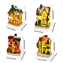 Christmas Village Set, 4PCS Christmas Winter Village Houses Light Up Country Houses Christmas Miniature Resin Ornament Fireless Candles Lamp withTea Light for Christmas Decoration (Village Houses B)