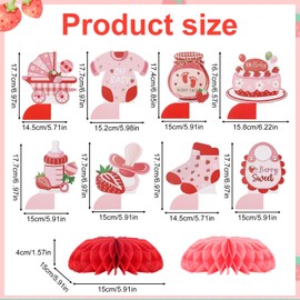 Strawberry Baby Shower Decorations, 8pcs 3D Strawberry Honeycomb Centerpieces Double-Sided Table Toppers Sweet Berry Baby Shower Decorations and Fruit Themed Party Favors Supplies