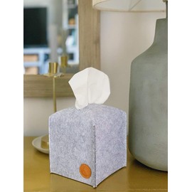 Landas Supply Felt Tissue Box Cover, Square Slide Out Facial Tissue Cover for Bathroom Vanity Countertops, Bedroom Dressers, Night Stands, Desks and Tables (Light Grey)