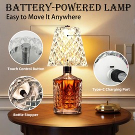Fozxsvg Crystal Clear Bottle Light, Table lamp, Rechargeable LED Wine Lamp, Acrylic Lampshade, 2000mAh, 3 Colors, Bottle Lamp