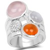 Bonyak Jewelry Genuine Round Rose Quartz, Carnelian and Moonstone Ring