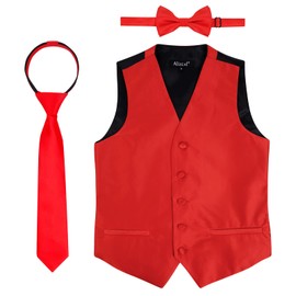 Alizeal Boys' Bow Tie, Tie and Suit Vest Plain Classic Tie and Vest 3-Piece Set, red