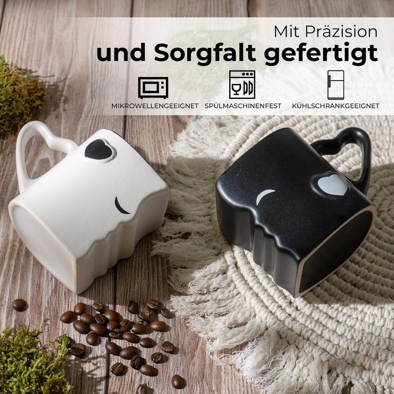 Miamio Coffee Cups Set of 2 (300 ml), Ceramic (Black)