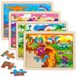 SYNARRY Large Wooden Dinosaur Puzzles for Toddlers 2-4, Wood Dino Puzzles for Kids Ages 4-6, Dinosaur Toys for Kids 3-5, Preschool Educational Children Learning Gifts for 3 4 5 Year Old Boys Girls