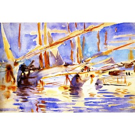 Boats in Harbor by John Singer Sargent - 18" x 27" Premium Canvas Print