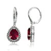 Sterling Silver Created Ruby Pear-Cut Oxidized Rope Dangle Leverback Earrings