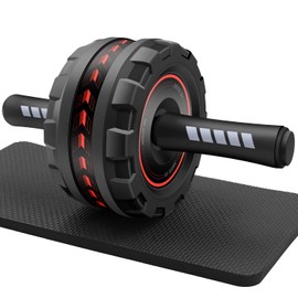 FEELCAT Abdominal Roller, Silent, Wide Roller, High Stability, For Beginners, Women, Load Capacity 440.1 lbs (200 kg), Abroller, Knee Protection Mat, Strength Training Equipment (Red)