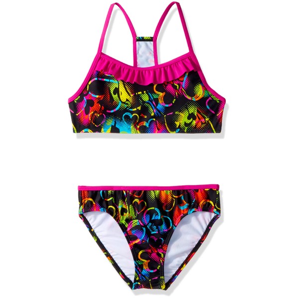 Speedo Big Girls 2-Piece "Neon Love" Printed Sport Back Swimsuit (12)