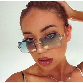 Kursan Frameless Rectangle Sunglasses for Men Women Small Rimless Sun Glasses Shades UV400 Protection (2 Pack (Grey + Gradient Blue))