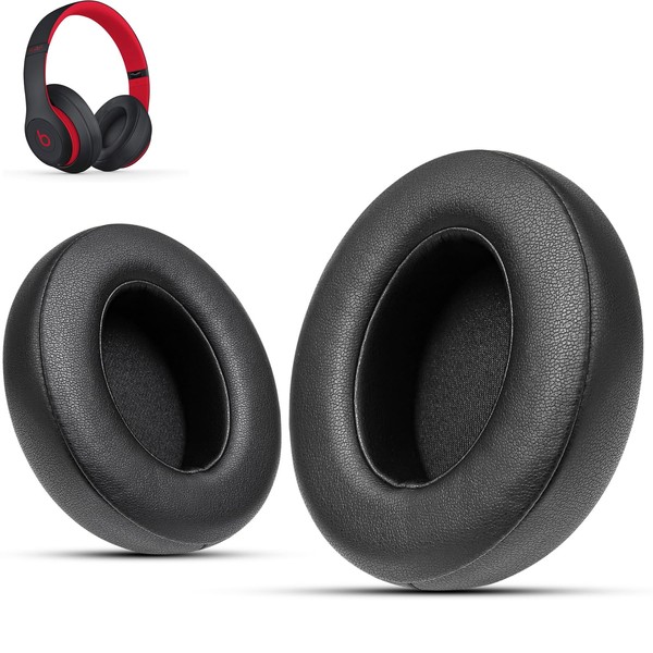 Krone Kalpasmos Studio 3 Replacement Ear Pads, Compatible with Beats Studio 2 & 3 Wired/Wireless/Model B0501/Model B0500 Headphone, Protein Leather & Memory Foam, Black
