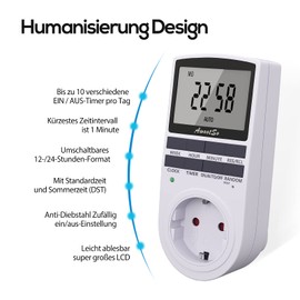 Awootsv Digital Timer Socket with LCD Display 24 Hours/Week Indoor Plug in Electric Timer Switch for Light and Household Appliances Electricity Meter for Socket Timers (Pack of 1)