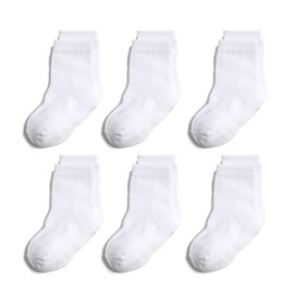QIYIENDIAN 6 Pairs Non Slip Cozy Warm Crew Socks with Grips for Baby Infant Toddler Kids Boys Girls（6-12 Months，2-D White）