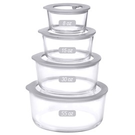 EcoEvo Glass Food Containers with Glass Lid, Microwave Safe Food Storage Container, Large 4 Pack Round Shape, Food Containers with Lids, Meal Prep containers with Leak Proof Lid.