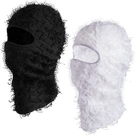 Newcotte 2 Pack Adult Distressed Balaclava Ski Mask Full Face Knitted Balaclava Windproof Cool Ski Mask for Cold Weather(Large,Black and White)