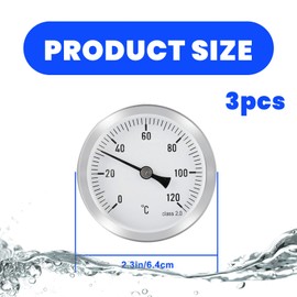 Heating Pipe Thermometer, Pack of 3, Temperature Display with Clip-On Spring, Pointer Thermometer 0-120°C 63 mm Tube Thermometer