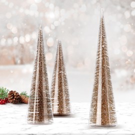 Regency International 7/11/13" Bristle in Glass Tree, Set of 3, Gold