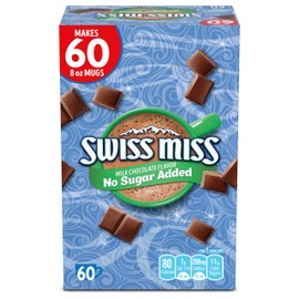 Swiss Miss Milk Chocolate Flavor No Sugar Added Hot Cocoa Mix, Hot Cocoa Bar Supplies, 0.73 oz., 60 Count Hot Cocoa Packets