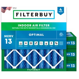 Filterbuy 24x24x4 Air Filter MERV 13 Optimal Defense (4-Pack), Pleated HVAC AC Furnace Air Filters Replacement (Actual Size: 23.38 x 23.38 x 3.63 Inches)