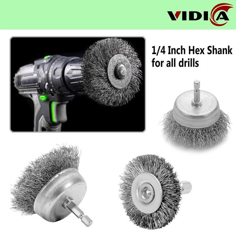 VIDICA Wire Brush for Drill Set 20 Pcs, Wire Wheel