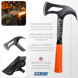Estwing Hunter's Axe - 14.25" Forged Steel Hatchet with Gut Hook & Shock Reduction Grip - EOHA , Orange