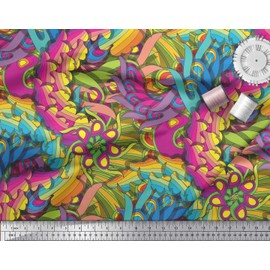 Soimoi Pink Cotton Cambric Fabric Leaves Artistic Print Fabric by The Yard 42 Inch Wide