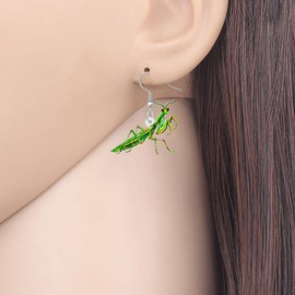 DUOWEI Acrylic Cute Brown Devil Horse Mantis Earrings Insect Dangle Drop Jewelry for Women Funny Gifts (Mantis B)
