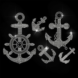 GOMAKERER Pack of 5 Iron-On Rhinestones, Anchor Helmet Pattern, Rhinestones, Hotfix Bling Crystal Clothing Repair Applique, Heat Transfer Sticker for T-Shirt, Clothing, Bags