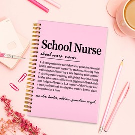 FOKCBOCM School Nurse Appreciation Gifts, Thank You Gifts for School Nurse, Best School Nurse Birthday Graduated Gift, Funny Nurse Gift for Women & Men, Cute Pink Nurse office Spiral Notebooks-DFB32